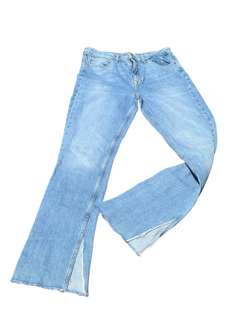 Zara High Rise Straight Jeans Women Size8 Light Wash Slit Hem Y2K Denim Raw Edge